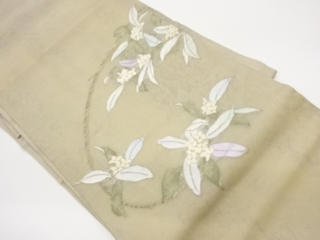 紗 花葉模様織出し名古屋帯